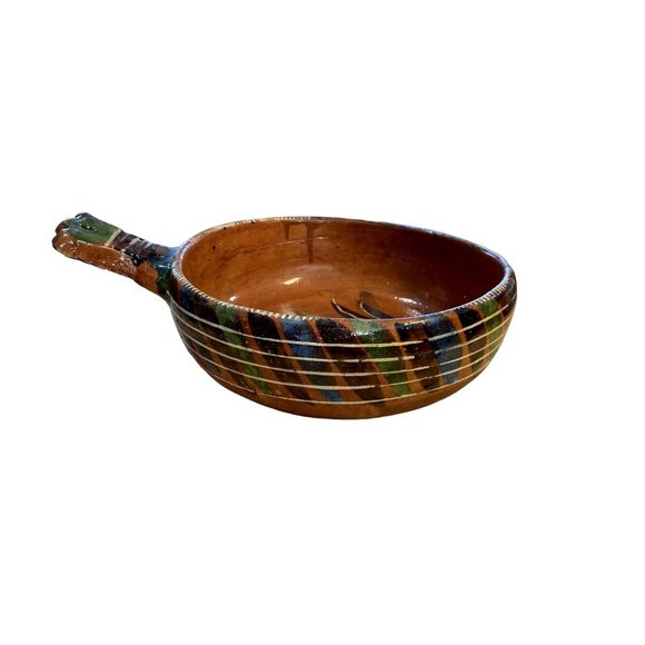 Terra Cotta Pottery Pot Pan Handled Hand Painted - Picture 4 of 6